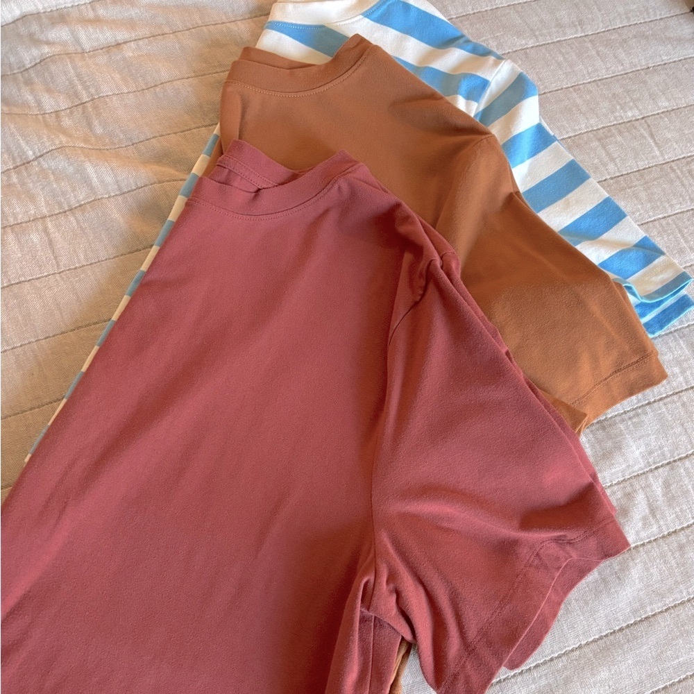 a new day Women's Crop Tops in Rust, Mauve, and Blue Stripes